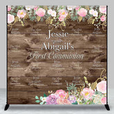 Lofaris First Communion Floral Wood Custom Baptism Backdrop